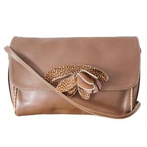 Borbonese brown leather and suede vintage floral crossbody bag